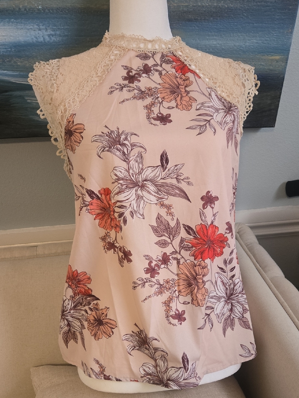 tan foral blouse